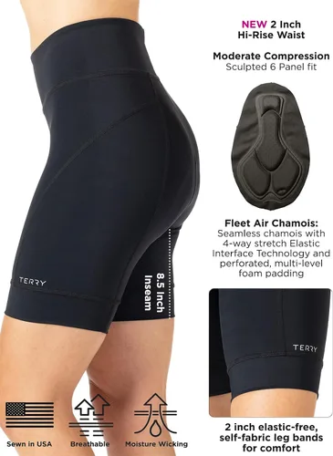 Vista 5 de Terry Pantalones cortos de ciclismo para mujer, acolchados, cintura alta, pantalones cortos de ciclismo para mujer con acolchado, pantalones cortos