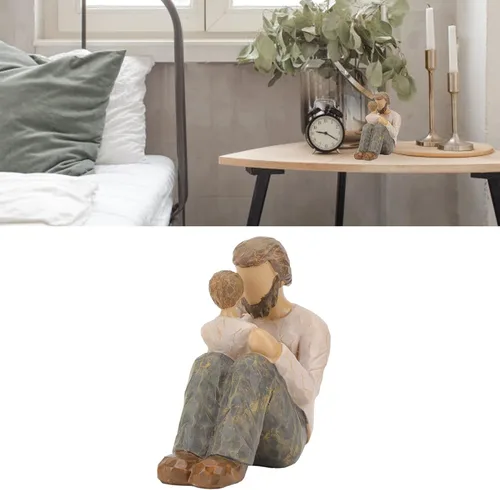 Vista 3 de Figura esculpida pintada a mano, estatua de resina de padre e hijo, aspecto realista, escultura de adorno resistente, artesanía para el hogar