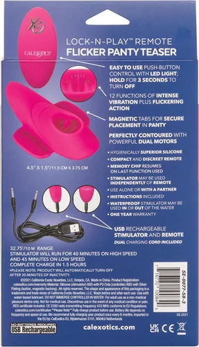 Vista 4 de CalExotics Lock-N-Play SE-0077-58-3 - Vibrador de clítoris de silicona resistente al agua con 12 funciones, recargable con vibración parpadeante