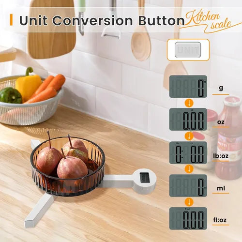 Vista 2 de Báscula de alimentos plegable, báscula digital de cocina, báscula compacta pequeña de alta precisión con pantalla LCD, báscula de alimentos portátil