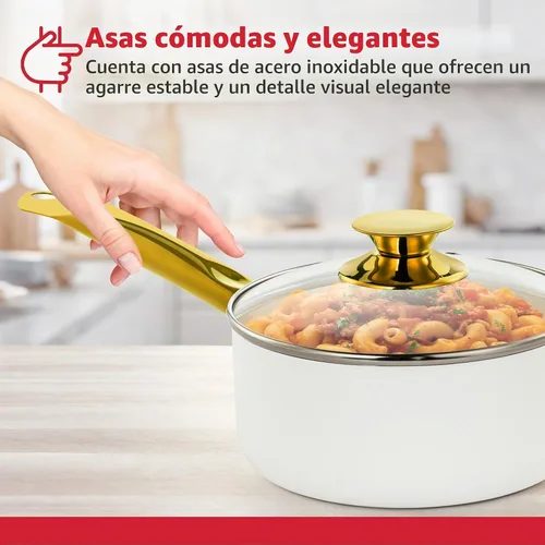Vista 4 de Holstein Housewares Sartén antiadherente de cerámica de 2.5 cuartos de galón con tapa, sartén multiusos para cocinar a fuego lento y hervir, mango