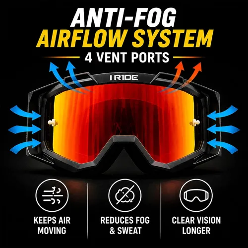 Vista 4 de I RIDE Airtime Motocross Goggles Montura Negra - Lentes Pop Naranja