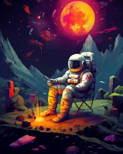 Vista 19 de Tucocoo Graffiti Astronauta - Pintura por números para adultos, espacio exterior, astronauta, pintura al óleo digital, pintura acrílica, kits