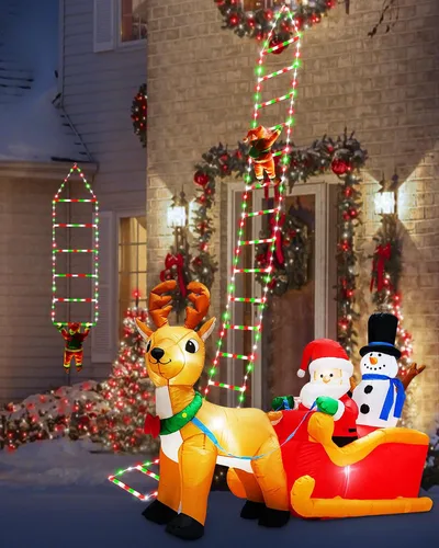 Vista 5 de Luces LED de escalera para decoraciones navideñas de 10 pies con Papá Noel