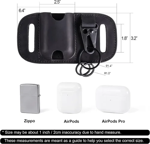 Vista 6 de Gentlestache Funda de cuero para Zippo, Funda de cuero Zippo, Funda de cuero para AirPods, Bolsa más ligera para cinturón Negro