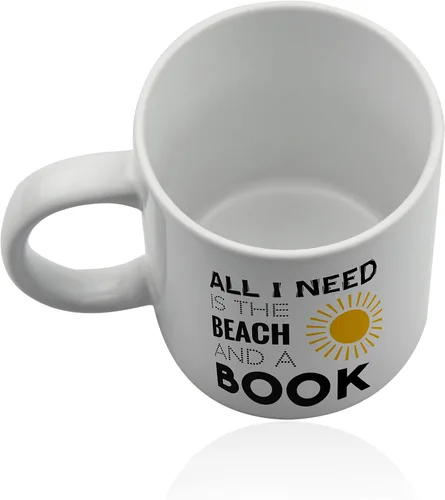 Vista 4 de Taza de cerámica blanca de playa - para café o té 11 oz. Taza de regalo.