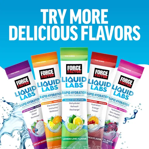 Vista 6 de Force Factor Liquid Labs Paquetes de Polvo de Electrolitos—Fruta Tropical—Paquetes de Hidratación para Hacer Agua de Electrolitos, con 5