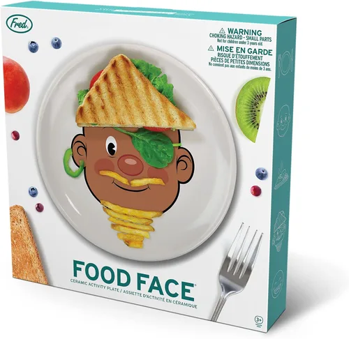 Vista 6 de Genuine Fred, Plato de actividad de cerámica FOOD FACE, blanco, diámetro de 8.5 pulgadas