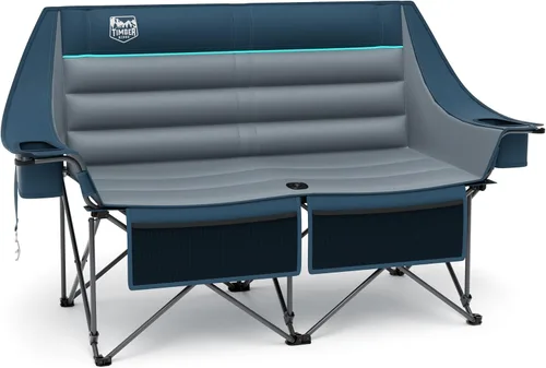 Vista 10 de Timber Ridge Silla de campamento acolchada para 3 personas con portavasos y bolsillos, sillas de campamento plegables para exteriores, capacidad