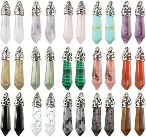 Vista 16 de Ipotkitt 100 dijes de chakras de piedra teñida de dolomita natural de colores mixtos para hacer joyas, collares, aretes