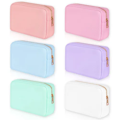 Vista 11 de Sweetude 6 piezas Bolsa de maquillaje de nailon, neceser de viaje con cremallera, bolsa de cosméticos de nailon para bolso, organizador
