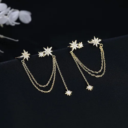 Vista 4 de SLUYNZ - Aretes de plata de ley 925 con diseño de estrella, para mujeres, adolescentes, niñas, aretes de estrella