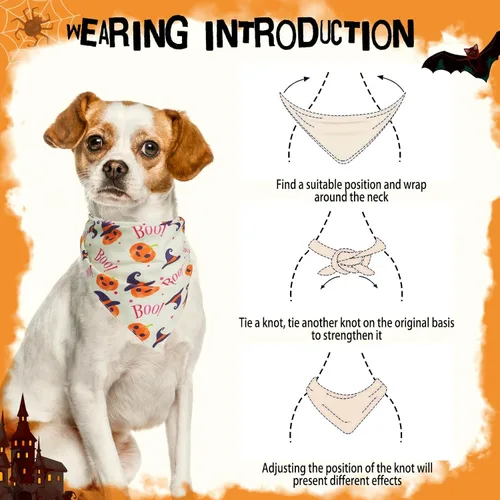 Vista 3 de PUPTECK Bandanas de Halloween para perros, 4 unidades, disfraces suaves para mascotas, bufandas triangulares, accesorios para mascotas para perros