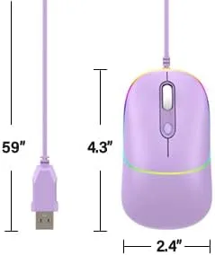 Vista 2 de FENISIO Mouse con cable, mouse USB retroiluminado ultra silencioso con cable con 6400 DPI, mouse ergonómico con cable LED para PC, laptop