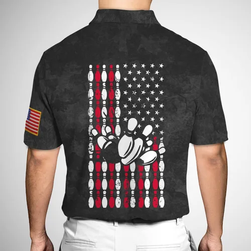 Vista 5 de Camiseta polo de boliche personalizada para hombre, bola de bolos y alfileres de bandera americana, camiseta básica de golf My Bowling Artículo