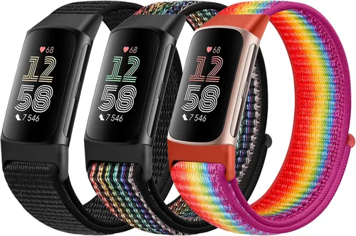Vista 10 de Correas de nailon para reloj deportivo compatibles con Fitbit Charge 6/5, correa de muñeca ajustable, transpirable, de repuesto, suave, de bucle