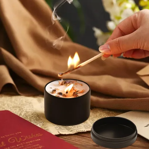 Vista 8 de YJHSS Paquete de 12 tarros para velas, latas de vela de 4 onzas con tapas, tarros de vela de metal vacíos para hacer velas, contenedores para velas