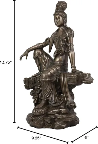 Vista 9 de Ebros - Estatua de Bodhisattva de la diosa del agua y la luna Kuan Yin en resina de bronce sintético, 13.75 pulgadas de alto, Museo de la Deidad