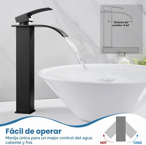 Vista 3 de Airuida Grifo de fregadero de recipiente, grifo de cascada alto negro sin