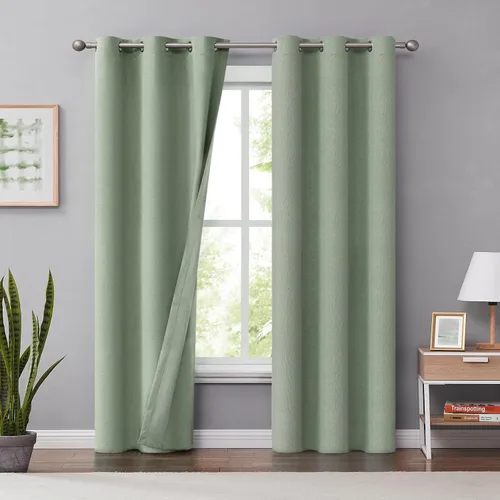 Vista 11 de Melodieux Cortinas 100% opacas para dormitorio, aislamiento térmico, reducción de ruido, cortinas de ventana de lino con ojales para sala de estar