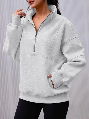 Vista 4 de AUTOMET Women's Half Zip Oversized Sweatshirts Fleece Long Sleeve Hoodies Casual Sweaters with Pockerts