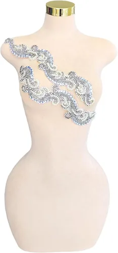 Vista 35 de Parches de cristal hechos a mano con cuentas de encaje de diamantes de imitación para accesorios de ropa de vestir (S1-champán)