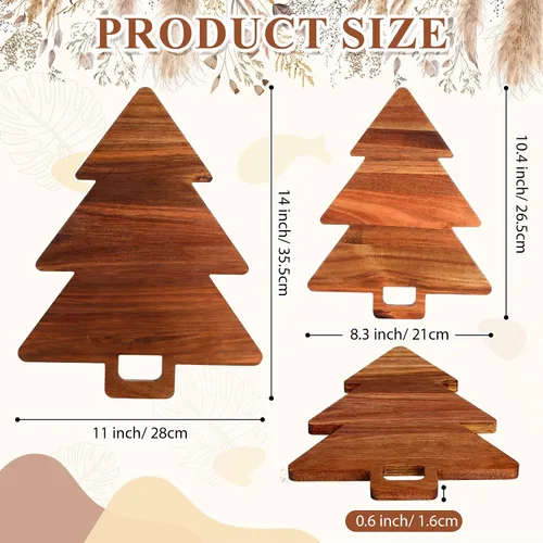 Vista 2 de Lallisa Tabla de madera para charcutería de árbol de Navidad con asas, tabla de cortar de acacia para cocina, queso, fruta, pan, aperitivos