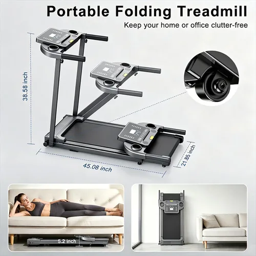 Vista 6 de Cintas de correr para el hogar, máquina de caminar plegable con barra de mango para correr, trotar, gimnasio, compacta, portátil, pequeña