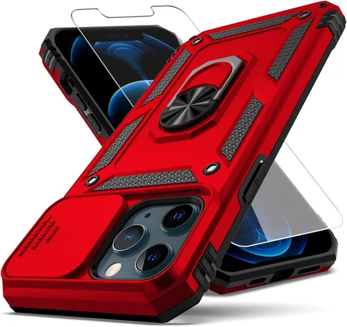 Vista 7 de Funda para iPhone 12 Pro Max, con cubierta para lente de cámara, protector de pantalla HD, [grado militar] anillo de montaje en coche con soporte