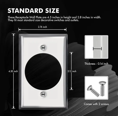 Vista 3 de Micmi Placa de pared de metal con salida de receptáculo de un solo orificio de 2.12 pulgadas de diámetro, placa de pared de tamaño estándar de 1