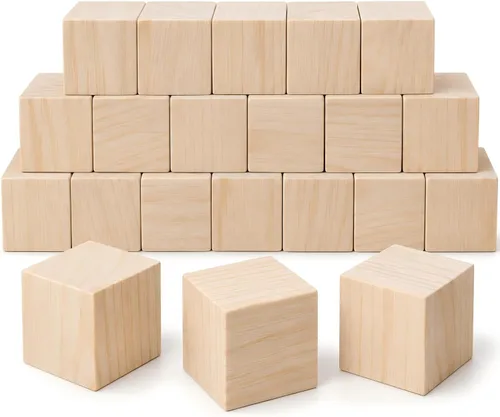 Vista 9 de Paquete de 120 bloques de madera sin terminar, cubos de madera