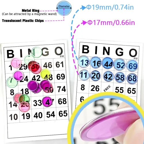 Vista 5 de Varitas magnéticas de 7 colores y 700 fichas de bingo (¾ pulgadas) con anillos de metal, para grupos escolares grandes, noche de juegos de lotería