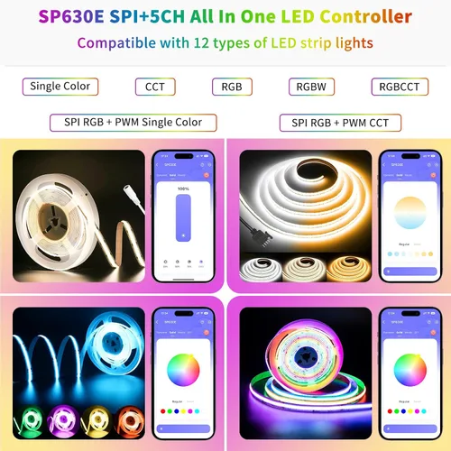 Vista 2 de PAUTIX Controlador de música LED Bluetooth 12 en 1, controlador de color completo SP630E, control de aplicación iOS/Andriod compatible con casi
