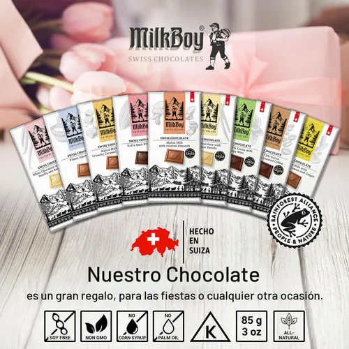 Vista 6 de Milkboy - Barras de chocolate con almendras suizas, chocolate con leche alpino suizo premium con almendras, todo natural, sin gluten, sin OMG