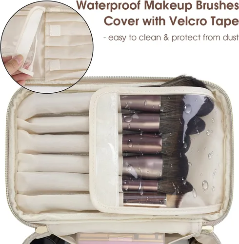 Vista 2 de Bolsa de maquillaje Wandering Nature, estuche organizador de viaje para maquillaje y brochas de cosméticos para mujer en cuero vegano ecológico