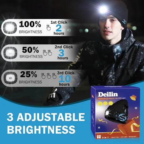 Vista 6 de Gorro Bluetooth con luz, unisex, recargable, LED, con auriculares, regalos técnicos para hombres, mujeres, papá