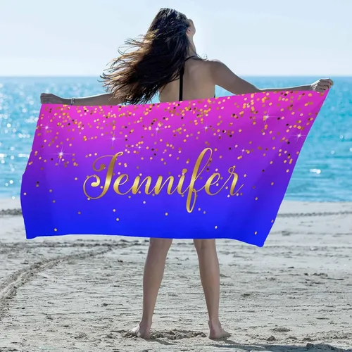 Vista 29 de Artsadd Toalla de playa personalizada con nombre, toallas de playa personalizadas con puntos azules y flores, toallas de playa con nombre