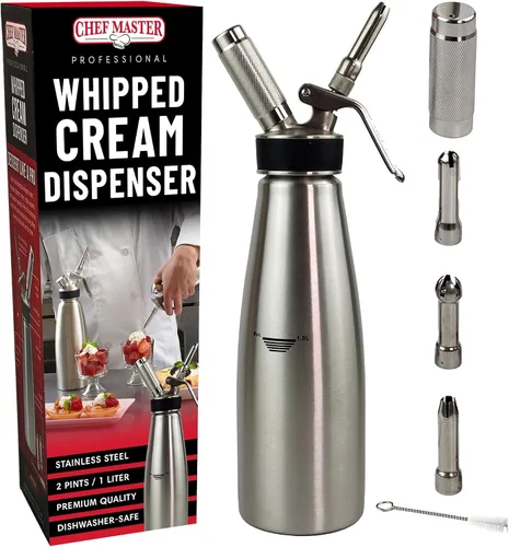 Vista 12 de Chef Master Dispensador de crema batida con 3 boquillas y cepillo de limpieza 1 pinta