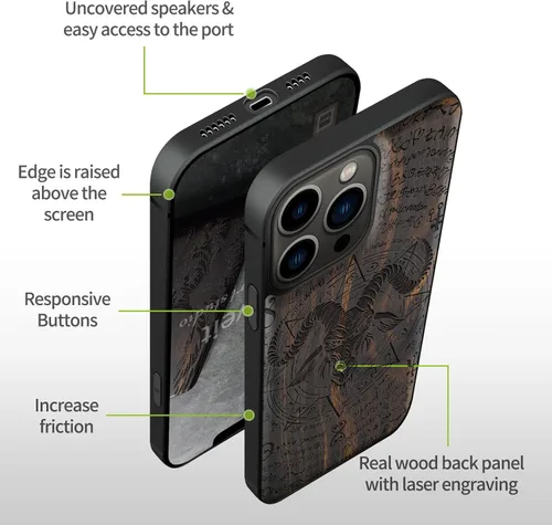Vista 9 de Carveit Funda magnética de madera para iPhone 13 Pro Max [madera natural y TPU suave negro] Funda protectora de madera única y elegante a prueba