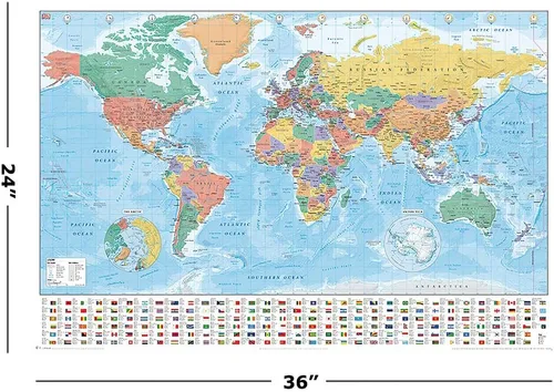 Vista 2 de POSTER STOP ONLINE Mapa político del mundo – Póster educativo impreso (mapa del mundo con banderas) (tamaño 36 x 24 pulgadas)