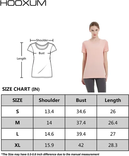 Vista 6 de Hooxum Camisetas básicas para mujer, cuello redondo, manga corta, secado rápido, camisetas de entrenamiento para yoga