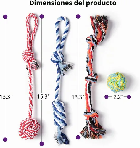 Vista 6 de Fida Juguetes de cuerda para perros, paquete de 4 unidades, resistentes cuerdas de algodón para masticar para interiores y exteriores, juego