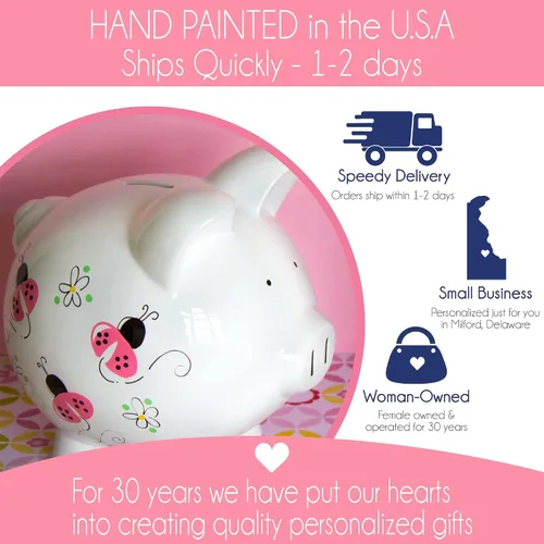 Vista 8 de Banco de elefante gris personalizado para niñas pintado a mano con nombre en rosa