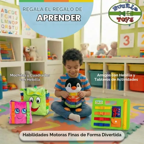 Vista 6 de BUCKLE TOY "Bizzy" - Aprendizaje Temprano bebés habilidades básicas de vida Actividad de viaje felpa niños.