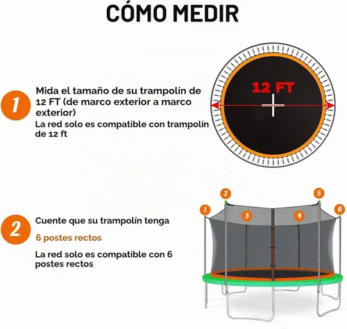 Vista 2 de Jump Tastic - Red de repuesto para trampolín con 6 tapas de poste, red de seguridad redonda de 12-15 pies, resistente a los rayos UV, resistente a