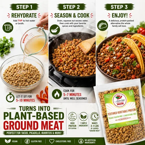 Vista 5 de Proteína vegetal texturizada TVP 1LB - Sustituto de carne de soja sin sabor