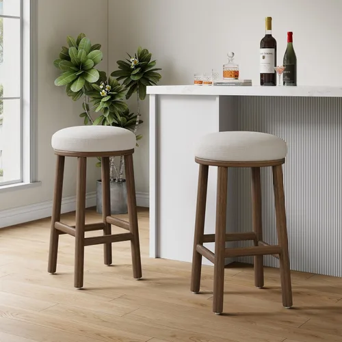 Vista 12 de Christopher Knight Home Aubrie - Juego de 2 taburetes de bar redondos de tela Boucle para isla de cocina, silla de comedor de madera sin espalda