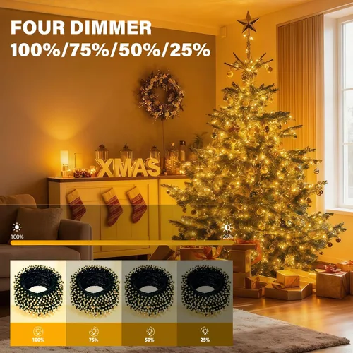 Vista 3 de AHAWILL Luces de Navidad blancas cálidas para exteriores, tira de 250 luces LED de 83 pies con 8 modos, luces de árbol de Navidad para interiores