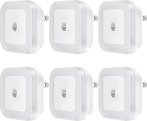 Vista 8 de Luz nocturna LED enchufable con sensor de atardecer a amanecer para dormitorio, baño, cocina, pasillo, escaleras, blanco cálido, paquete de 6