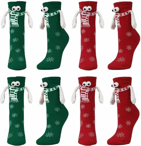 Vista 2 de BINPURE Calcetines de mano a mano de Navidad tomados de la mano calcetines pares calcetines de mano magnéticos calcetines de tubo medio calcetines